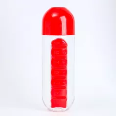 Бутылка для воды 700 мл, с таблетницей, красный 7403316