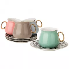 Набор чайный на 4 перс. 8пр. 220мл., 4 цвета: серый, кофейный, розовый, зелено-голубой (кор.6 наб.) (арт. 91-070)