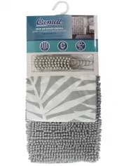 Набор для ванной комнаты Gromell штора с кольцами и коврик для ванной (Серый) (арт. 77AS003)