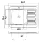 EMAR, мойка накладная 800*600мм (арт. T6080RQ) (чаша выпуска, система слива) - фото 2 - миниатюра