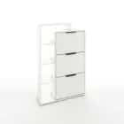 ТУМБА ПОД ОБУВЬ 3 ЯЩИКА (АРТ. ТО-6) (800*245*1264ММ) (белый шагрень, ручка СА-1, цвет - черный) - фото 1 - миниатюра