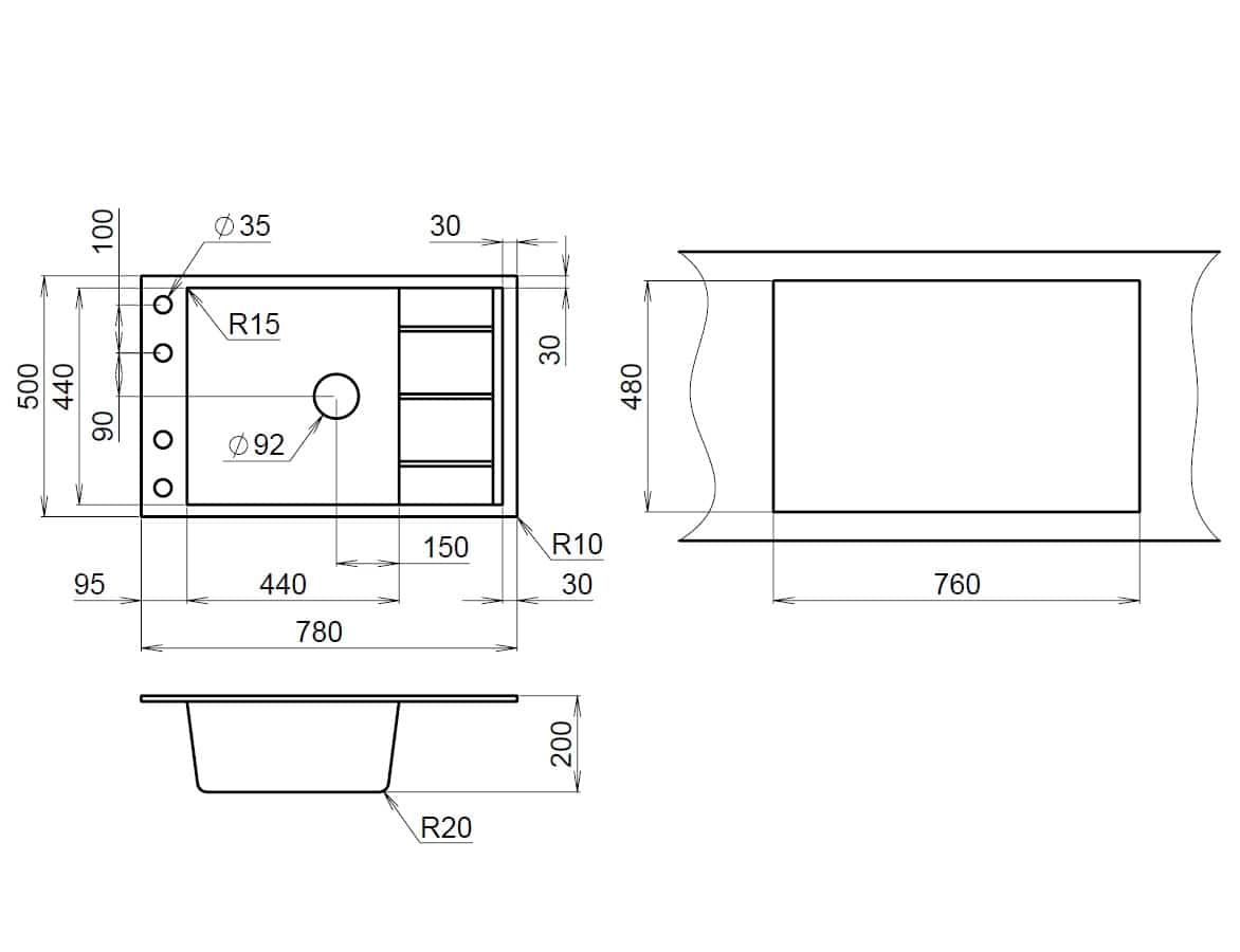 EMAR ГРАНИТ EMQ-1780.Q МОЙКА ВРЕЗНАЯ 780*500 (барит) - фото 2