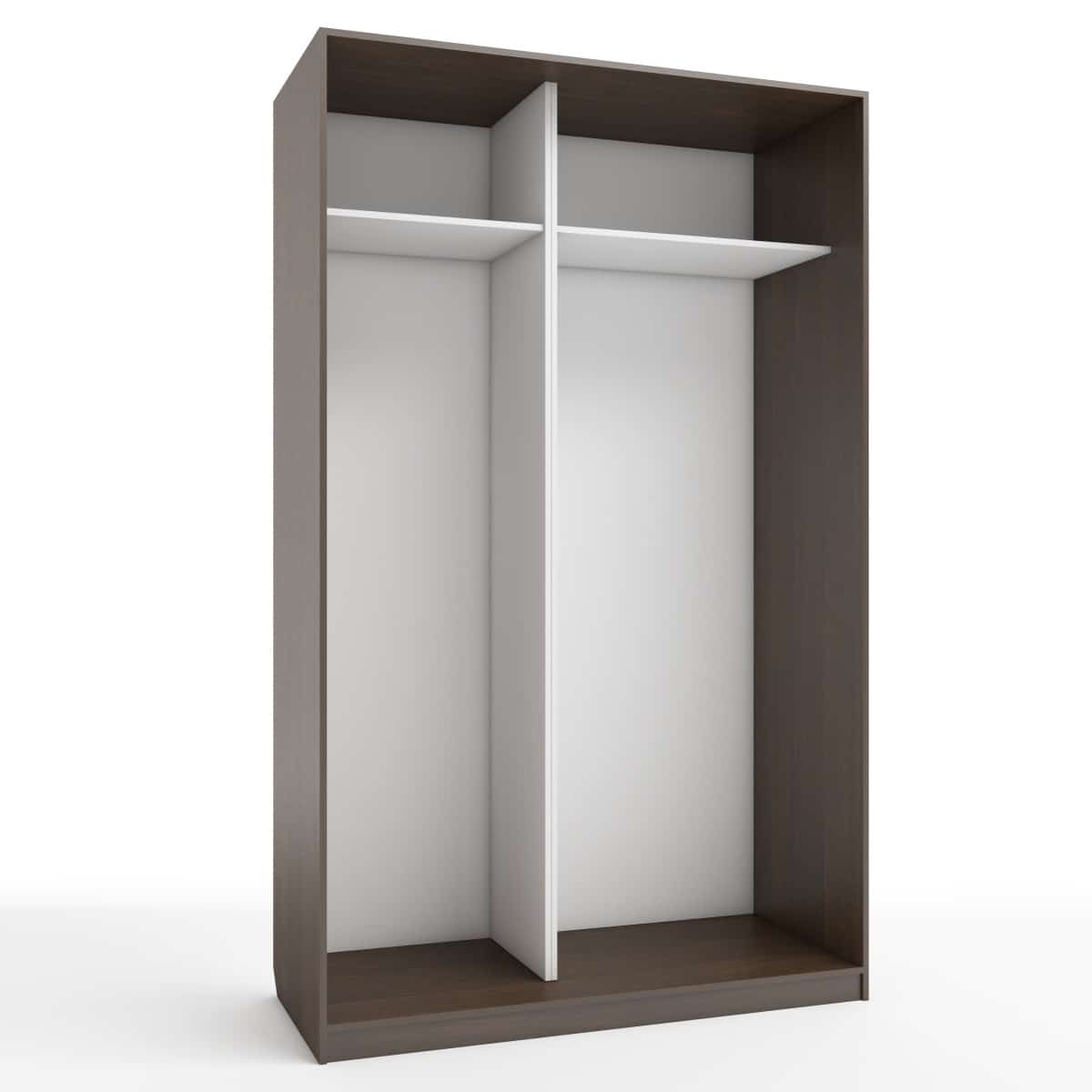 КОРПУС ШКАФА 1400*600*2300 ММ С АНТРЕСОЛЬНЫМИ ПОЛКАМИ (Корпус: ВЕНГЕ ТЕМНЫЙ, Наполнение: БЕЛЫЙ шагрень) - фото 1