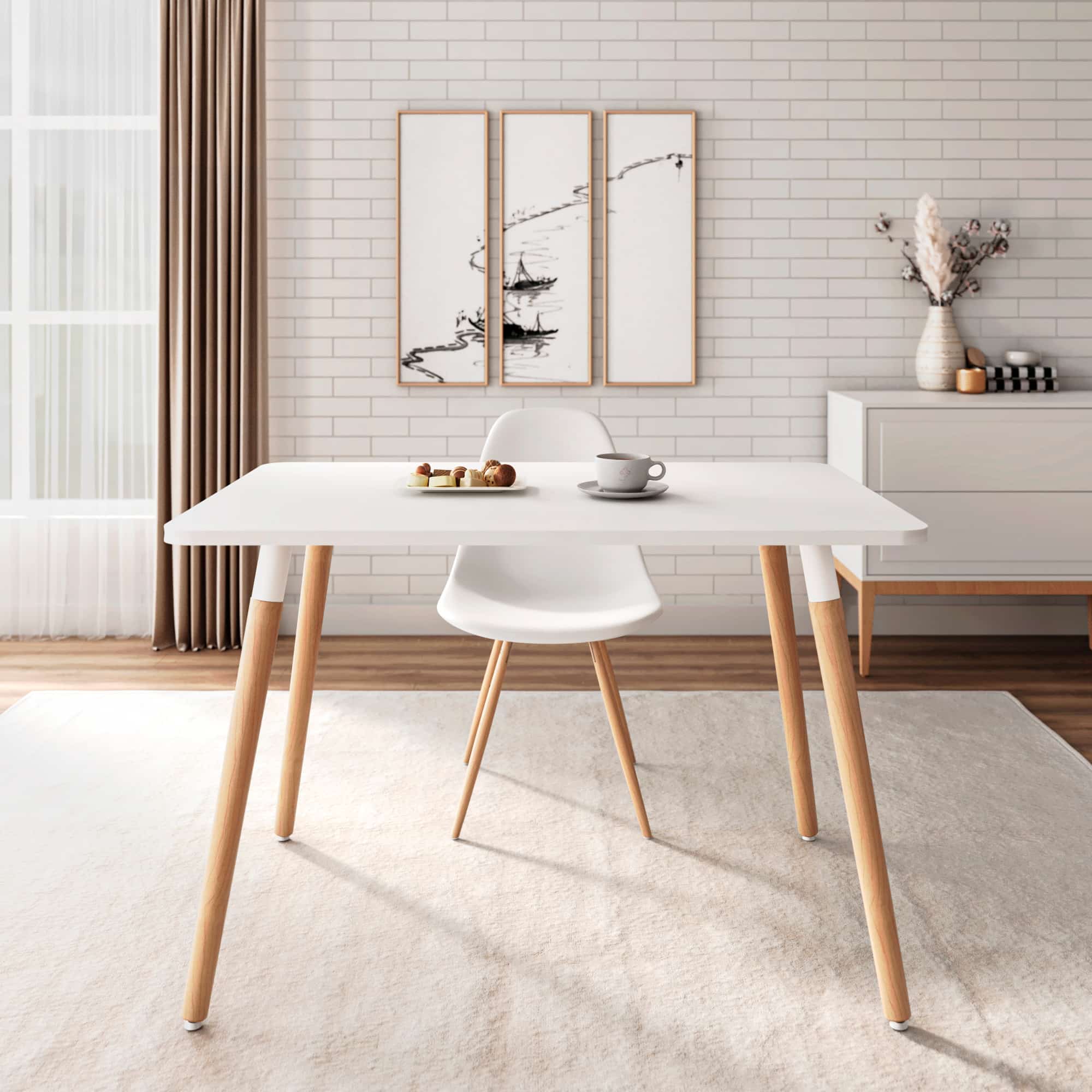 АМАДЕО-1/САНТЪЯГО (белый матовый / металл белый / светлое дерево) - фото 1