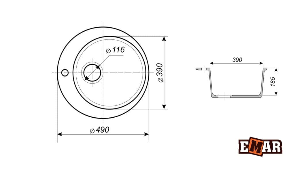 EMAR МРАМОР EMМ-149 МОЙКА ВРЕЗНАЯ 490 ММ (сахара) - фото 2