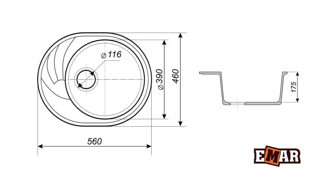 EMAR МРАМОР EMМ-156 МОЙКА ВРЕЗНАЯ 560*460 ММ (перу) - фото 2