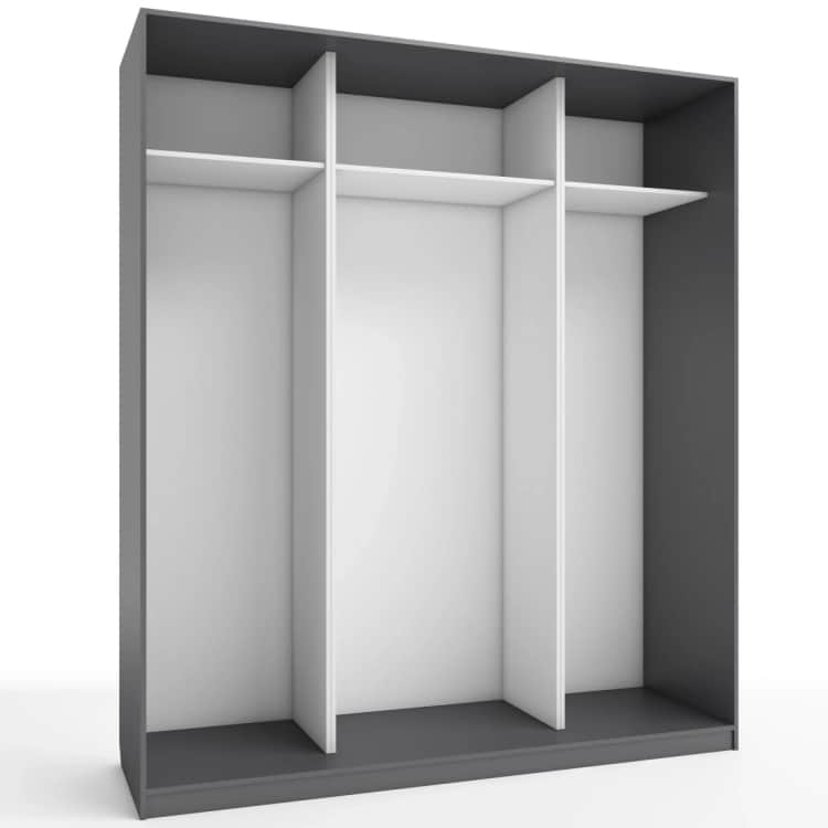 КОРПУС ШКАФА 2000*600*2300 ММ С АНТРЕСОЛЬНЫМИ ПОЛКАМИ, Корпус: ГРАФИТ, Наполнение: БЕЛЫЙ шагрень, норма