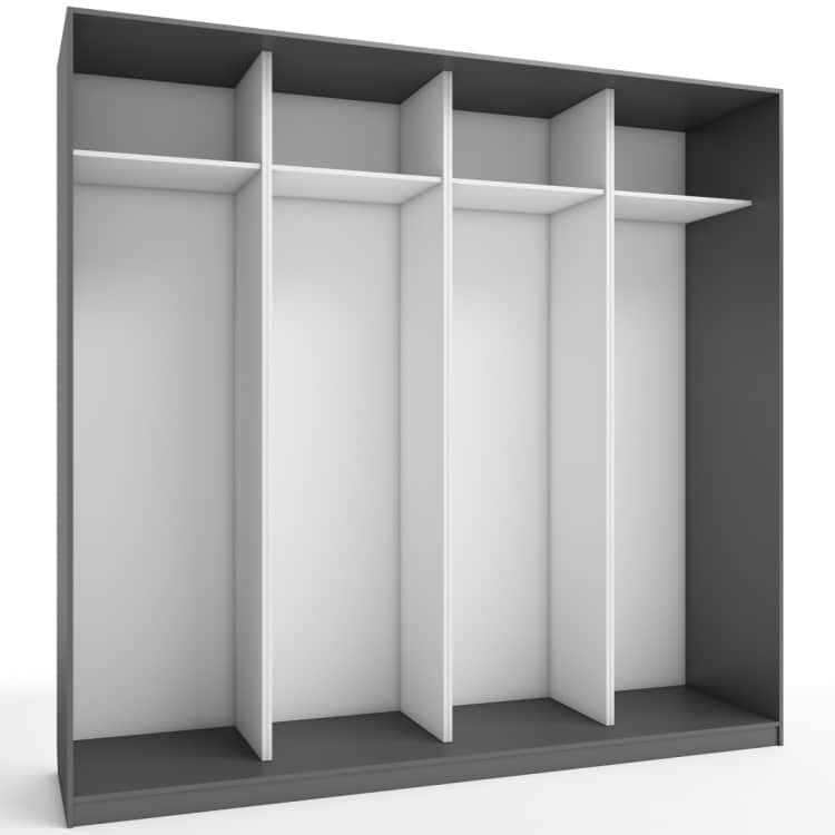 КОРПУС ШКАФА 2400*600*2300 ММ С АНТРЕСОЛЬНЫМИ ПОЛКАМИ, Корпус: ГРАФИТ, Наполнение: БЕЛЫЙ легкий шелк, норма