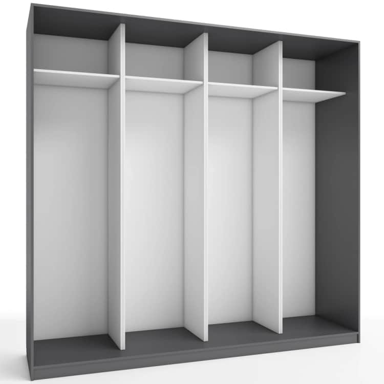 КОРПУС ШКАФА 2400*600*2300 ММ С АНТРЕСОЛЬНЫМИ ПОЛКАМИ, Корпус: ГРАФИТ, Наполнение: БЕЛЫЙ шагрень, норма