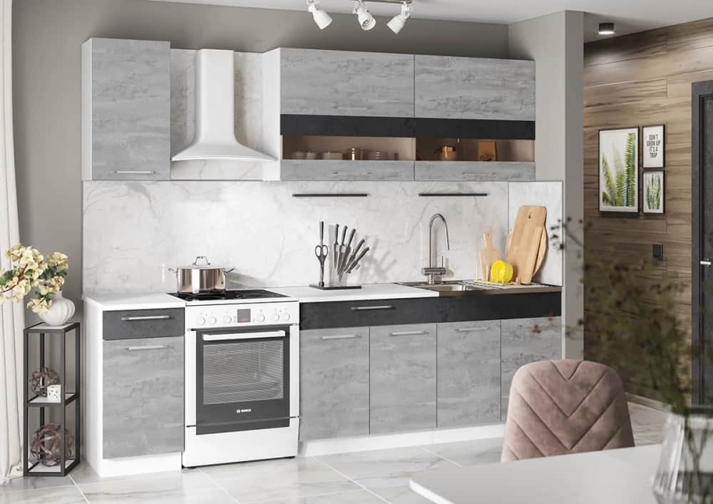 МАША, корпус Белый/фасад Бетонный камень+угольный камень NEW/столешница антарес, норма