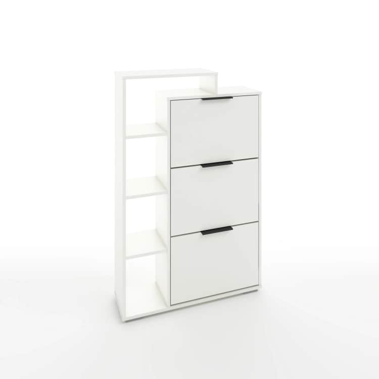 ТУМБА ПОД ОБУВЬ 3 ЯЩИКА (АРТ. ТО-6) (800*245*1264ММ), белый шагрень, ручка СА-1, цвет - черный, норма