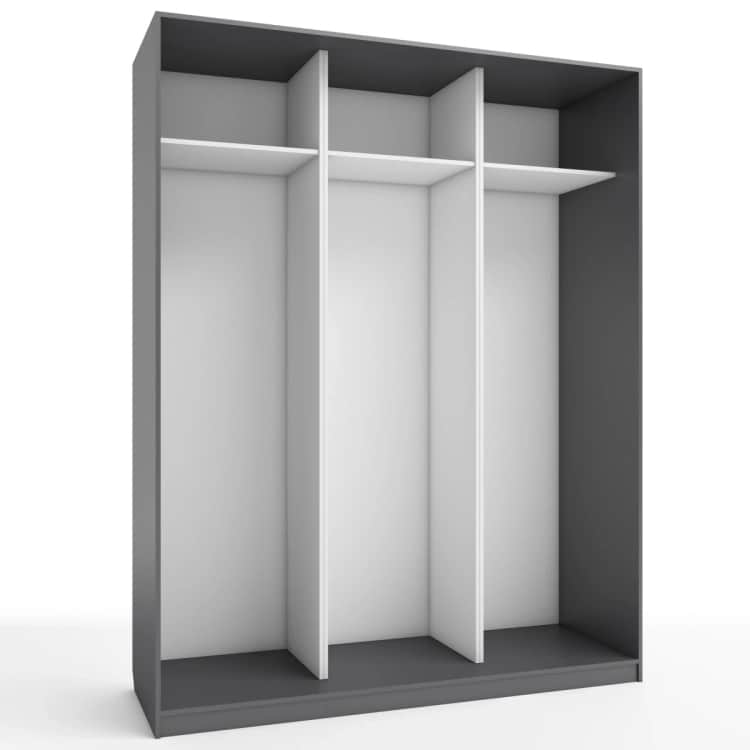 КОРПУС ШКАФА 1800*600*2300 ММ С АНТРЕСОЛЬНЫМИ ПОЛКАМИ, Корпус: ГРАФИТ, Наполнение: БЕЛЫЙ шагрень, норма