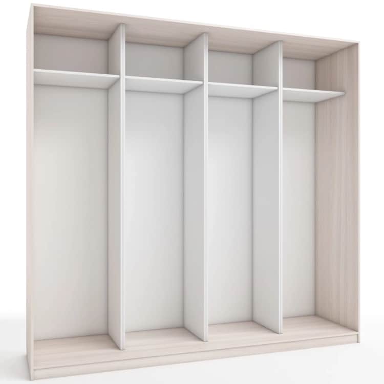 КОРПУС ШКАФА 2400*600*2300 ММ С АНТРЕСОЛЬНЫМИ ПОЛКАМИ, Корпус: ЯСЕНЬ СВЕТЛЫЙ, Наполнение: БЕЛЫЙ шагрень, норма