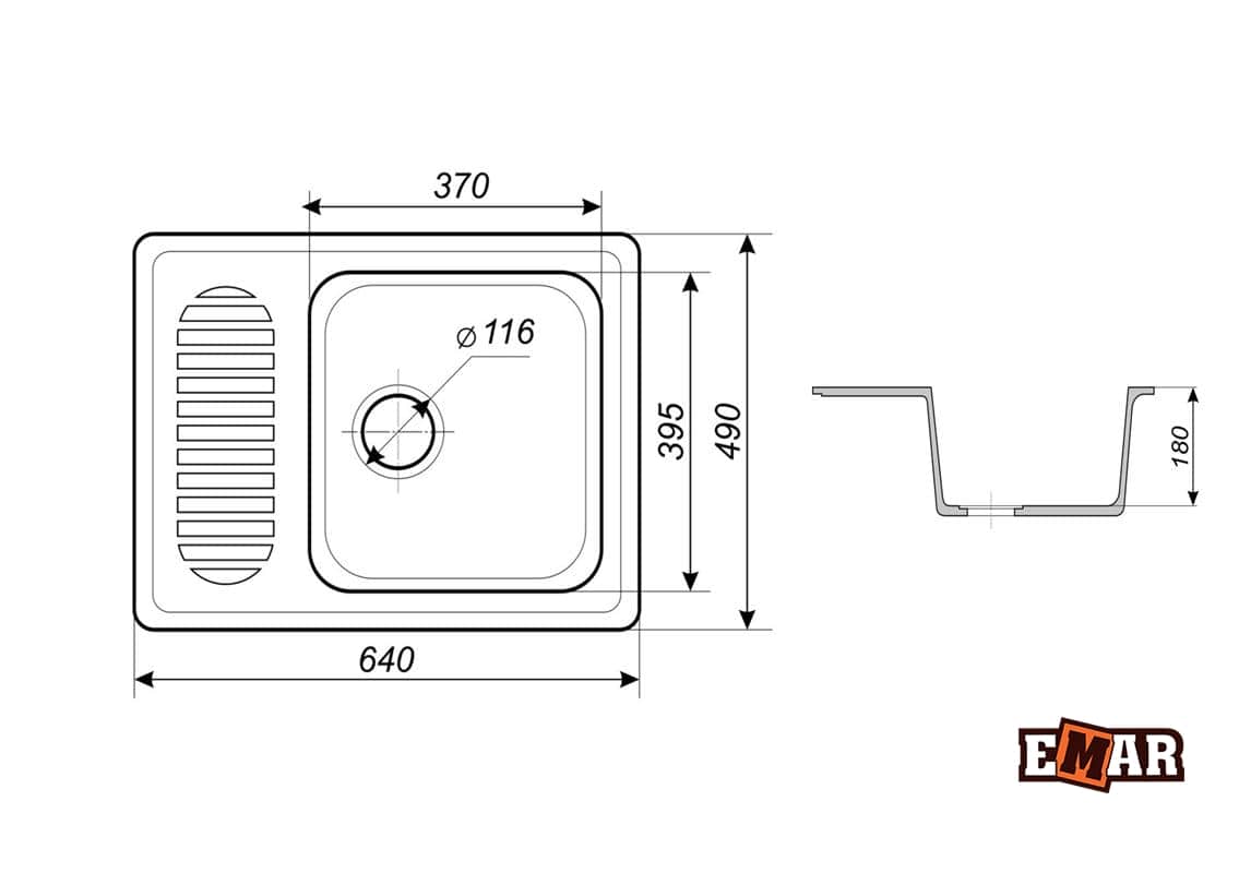 EMAR МРАМОР EMМ-164 МОЙКА ВРЕЗНАЯ 640*490 ММ - изображение 2