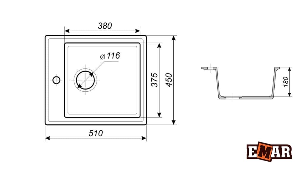 EMAR МРАМОР EMМ-151 МОЙКА ВРЕЗНАЯ 510 ММ - изображение 2