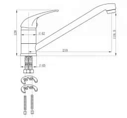 Смеситель EMAR EC-3009, СМЕСИТЕЛЬ (ХРОМ) - изображение 2