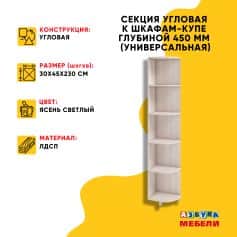 Элемент Секция угловая 300*450*2300, к шкафам-купе глубиной 450 мм (универсальная) - изображение 1