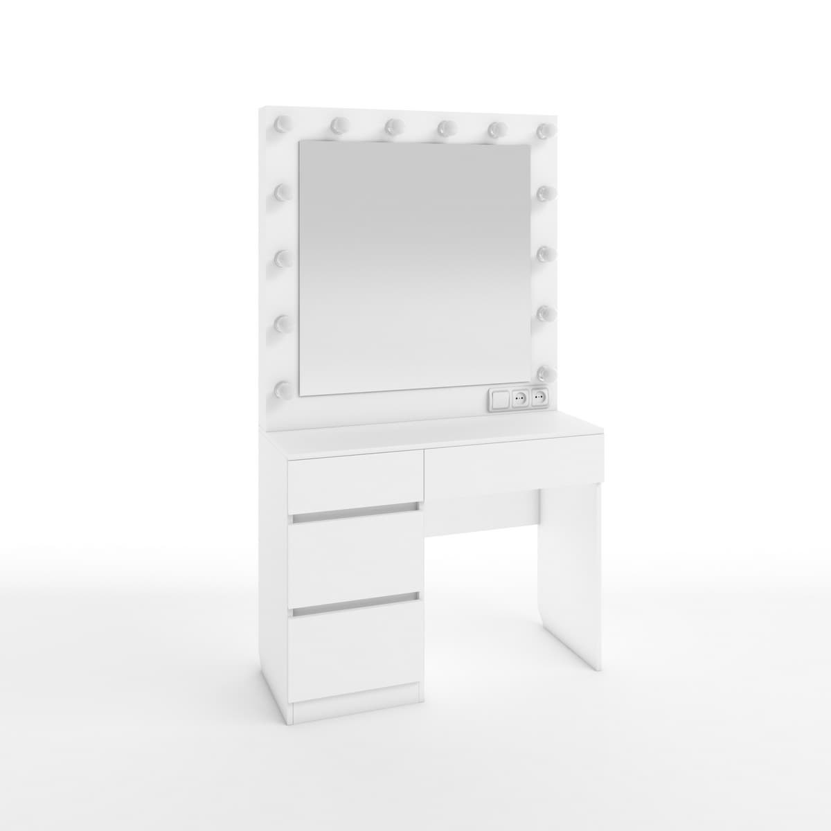 СТОЛ ТУАЛЕТНЫЙ С ЛАМПОЧКАМИ (ТИП 3) (4ЯЩ.) (1000*420*1780ММ) (белый (легкий шелк))