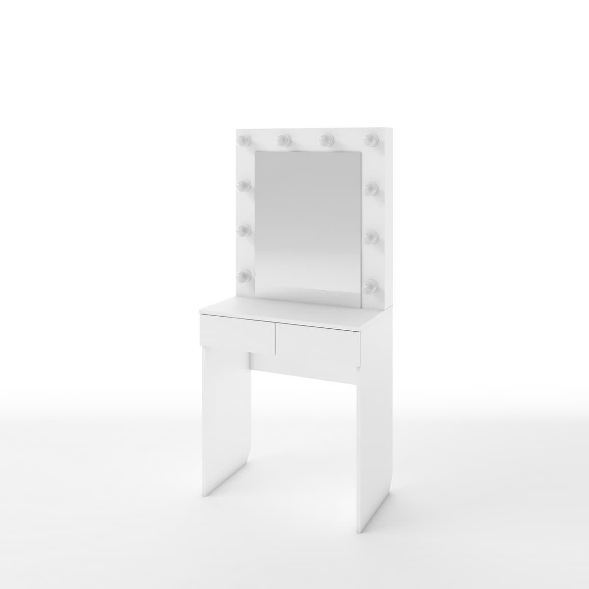 СТОЛ ТУАЛЕТНЫЙ С ЛАМПОЧКАМИ (ТИП 1) 700Х420Х1530ММ (белый (легкий шелк))