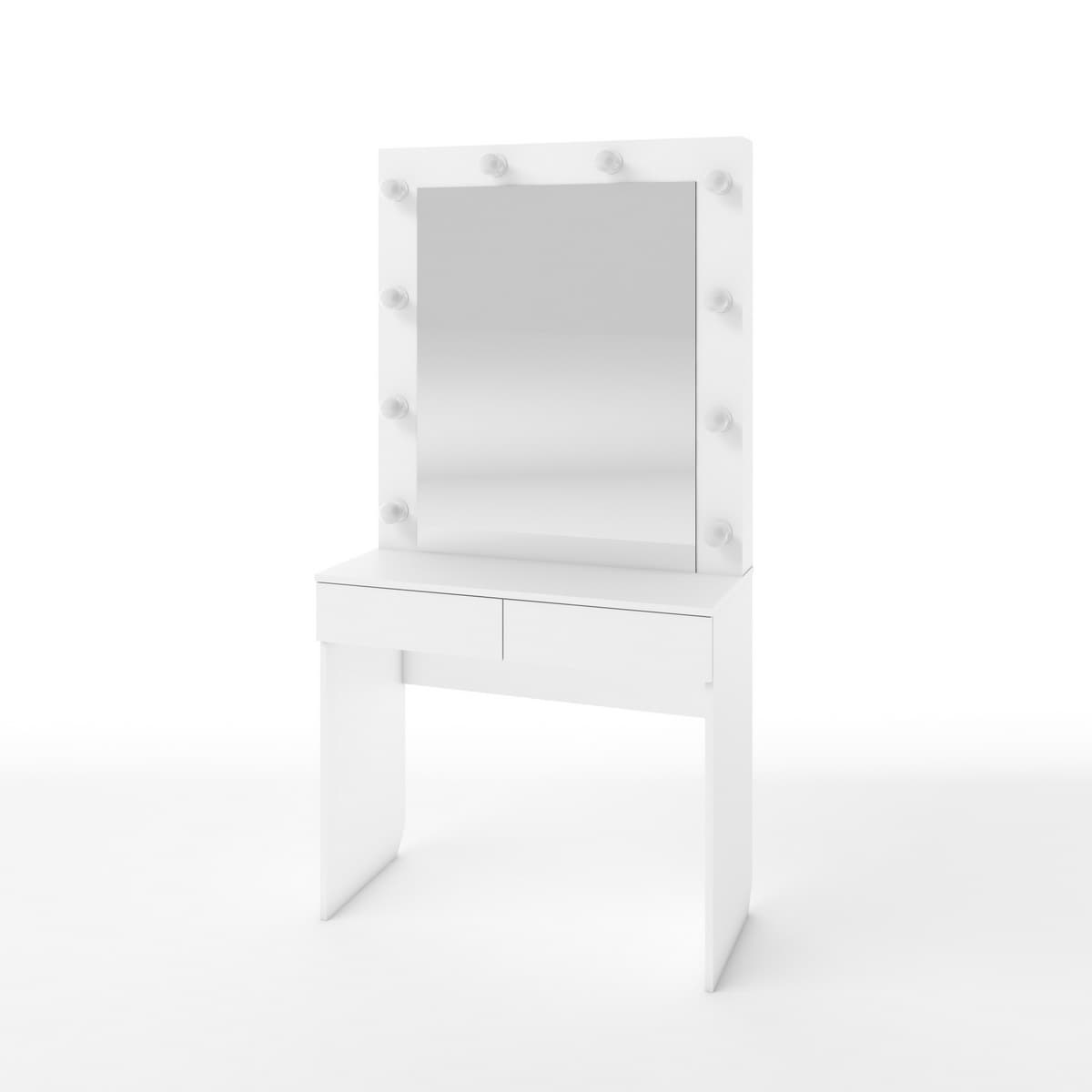 СТОЛ ТУАЛЕТНЫЙ С ЛАМПОЧКАМИ (ТИП 2) 900Х420Х1750ММ (белый (легкий шелк))