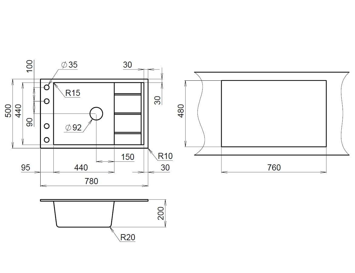 EMAR ГРАНИТ EMQ-1780.Q МОЙКА ВРЕЗНАЯ 780*500 (барит) - фото 2