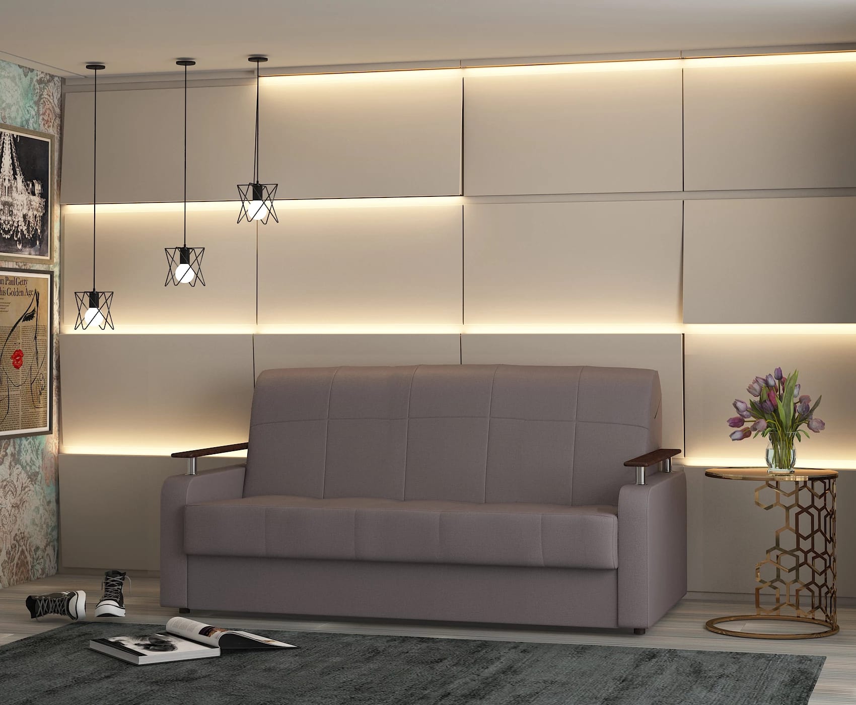 ДЕНВЕР (Велюр Maxx 232 (серо-бежевый)/декор Венге) - фото 4