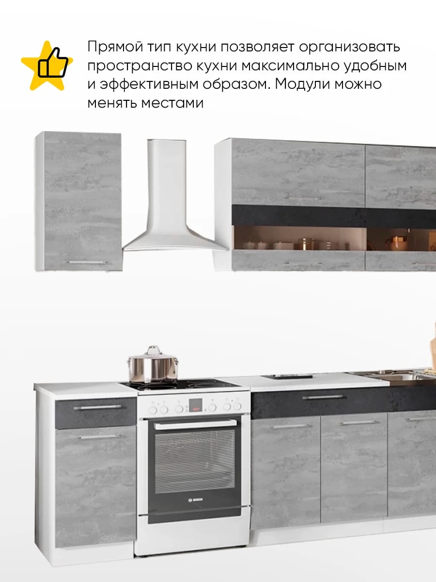 МАША (корпус Белый/фасад Бетонный камень+угольный камень NEW/столешница антарес) - фото 2