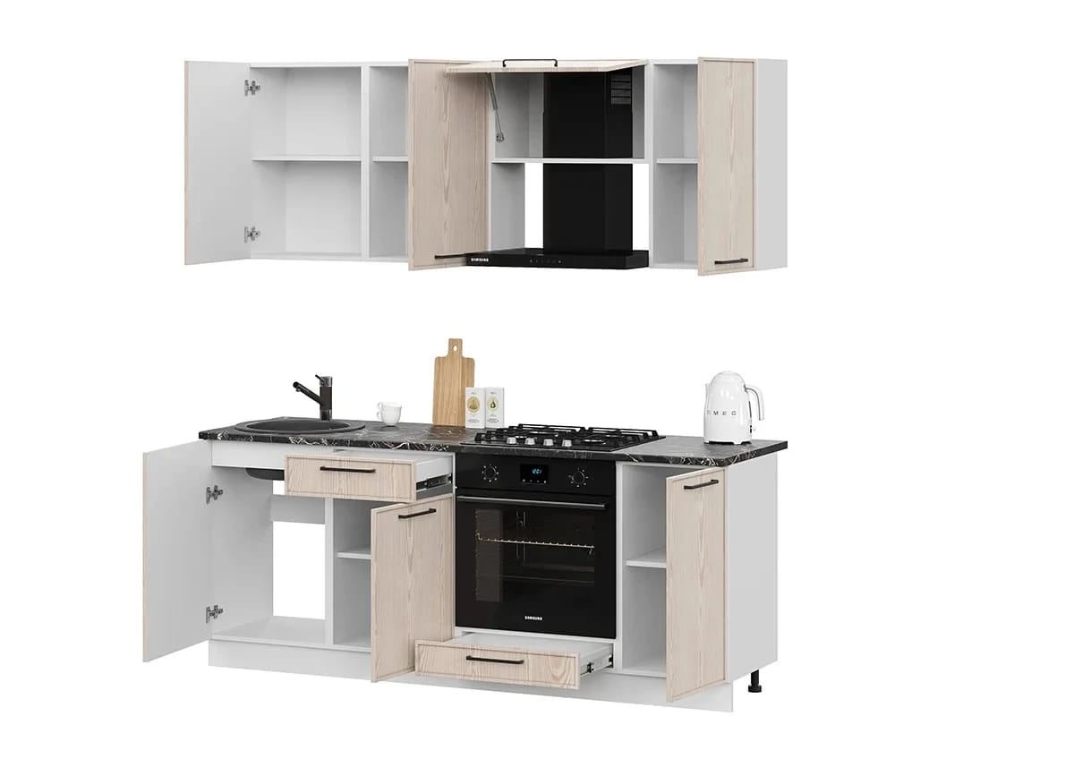 ЛИБЕРТИ (белый/лиственница/столешница (1,0м, 1,0 м): мрамор марквина черный 26 мм) - фото 2