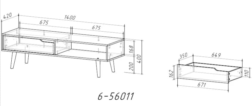 ТУМБА ТВ (АРТ. 6-56011) 1400Х420Х400ММ (Дуб крафт золотой) - фото 5