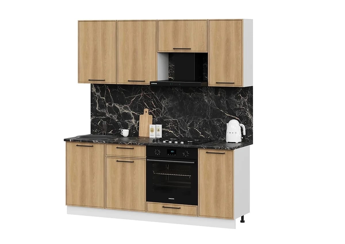 ЛИБЕРТИ (белый/орех светлый/столешница (1,0м, 1,0 м): мрамор марквина черный 26 мм) - фото 1