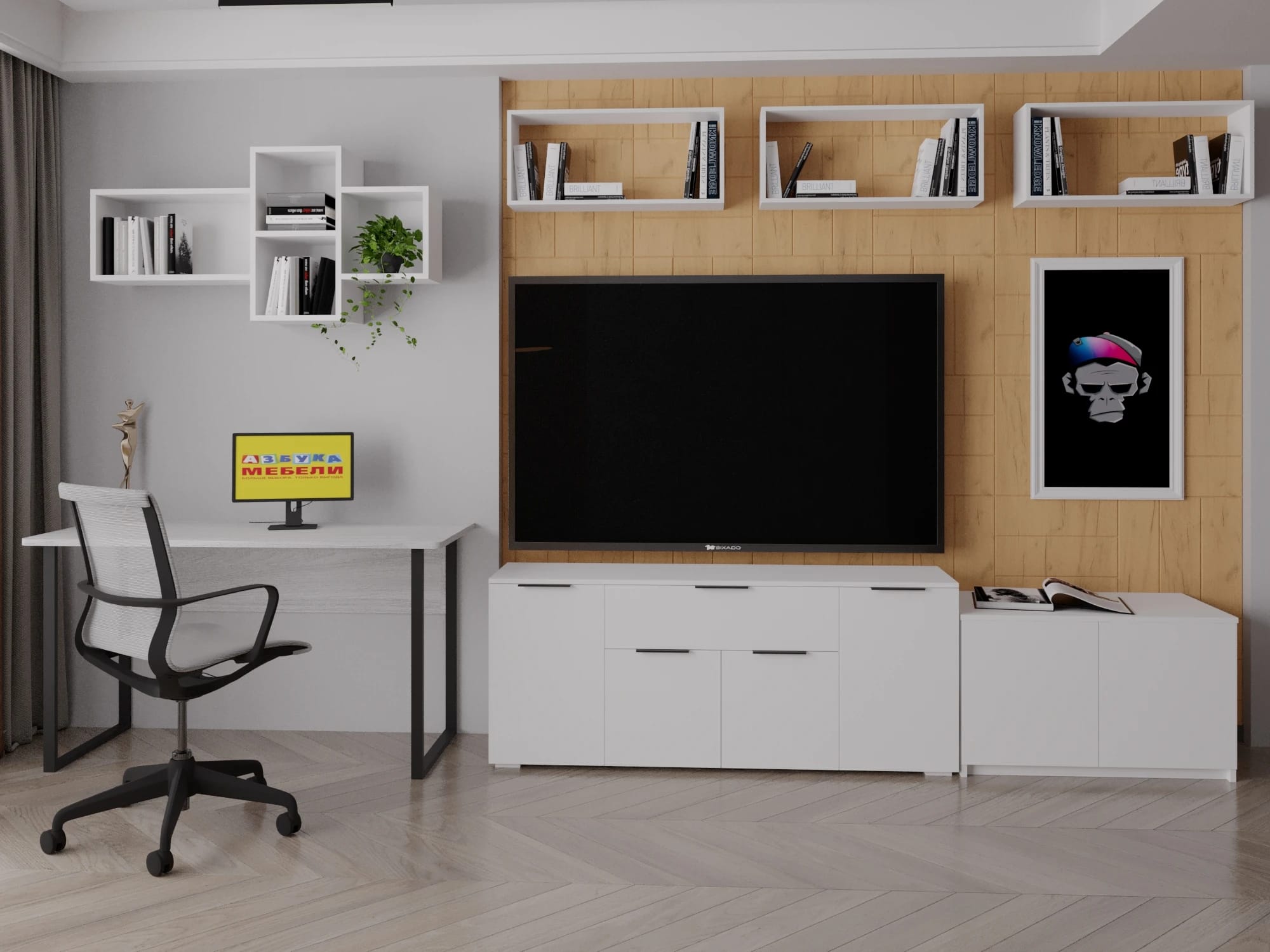 ПОЛКА №5 (800*200*350 ММ) (белый шагрень) - фото 3