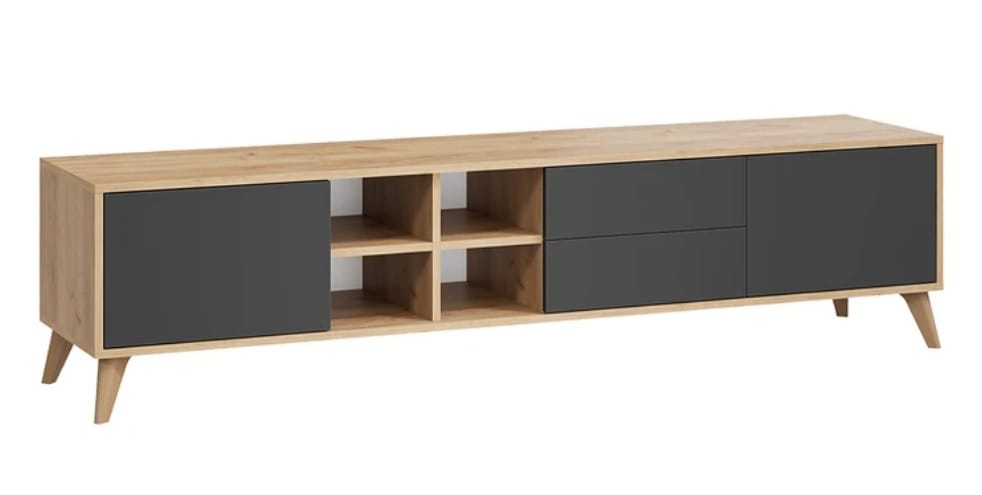 ТУМБА ПОД ТВ (ТИП 5) С ОПОРАМИ (1802*407*440ММ) (Бук матовый/Дуб крафт золотой/Антрацит) - фото 1