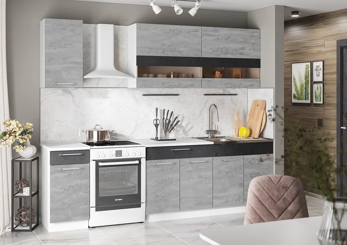 МАША (корпус Белый/фасад Бетонный камень+угольный камень NEW/столешница антарес) - фото 1