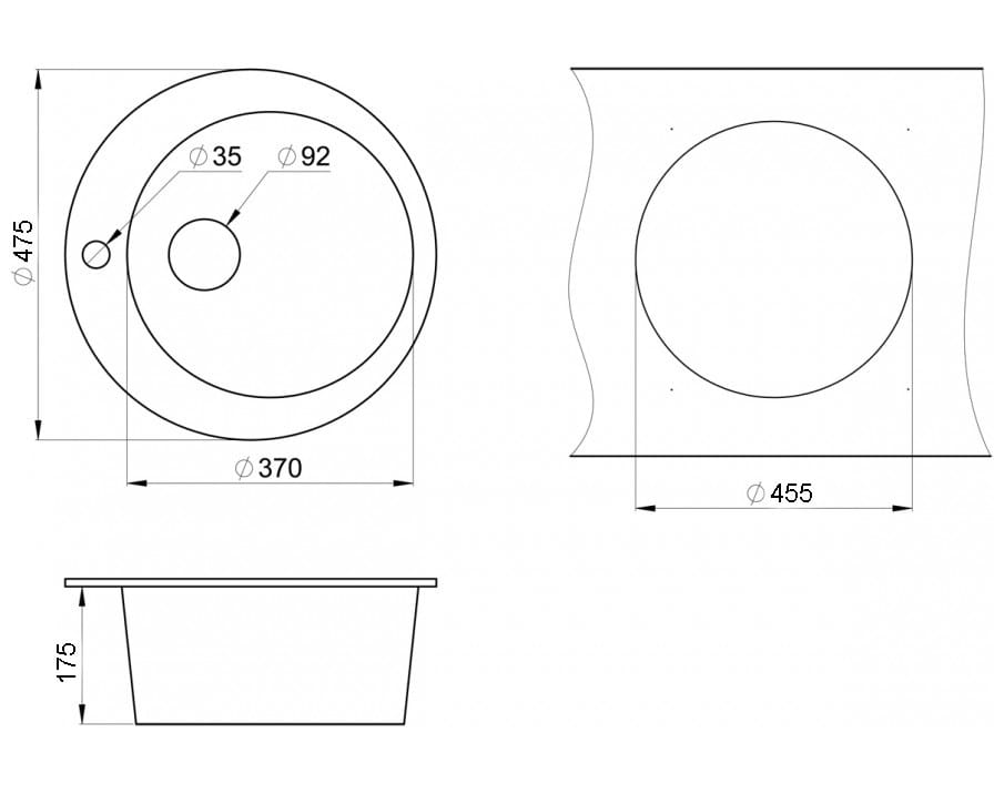 EMAR ГРАНИТ EM-4801 МОЙКА ВРЕЗНАЯ КРУГЛАЯ D480, С ВЫРЕЗОМ ПОД СМЕСИТЕЛЬ (базальт/барит) - фото 2