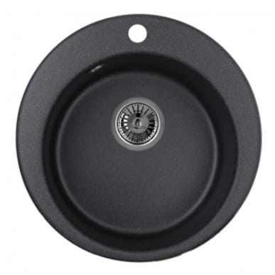 EMAR ГРАНИТ EM-4801 МОЙКА ВРЕЗНАЯ КРУГЛАЯ D480, С ВЫРЕЗОМ ПОД СМЕСИТЕЛЬ (черный/морион) - фото 1