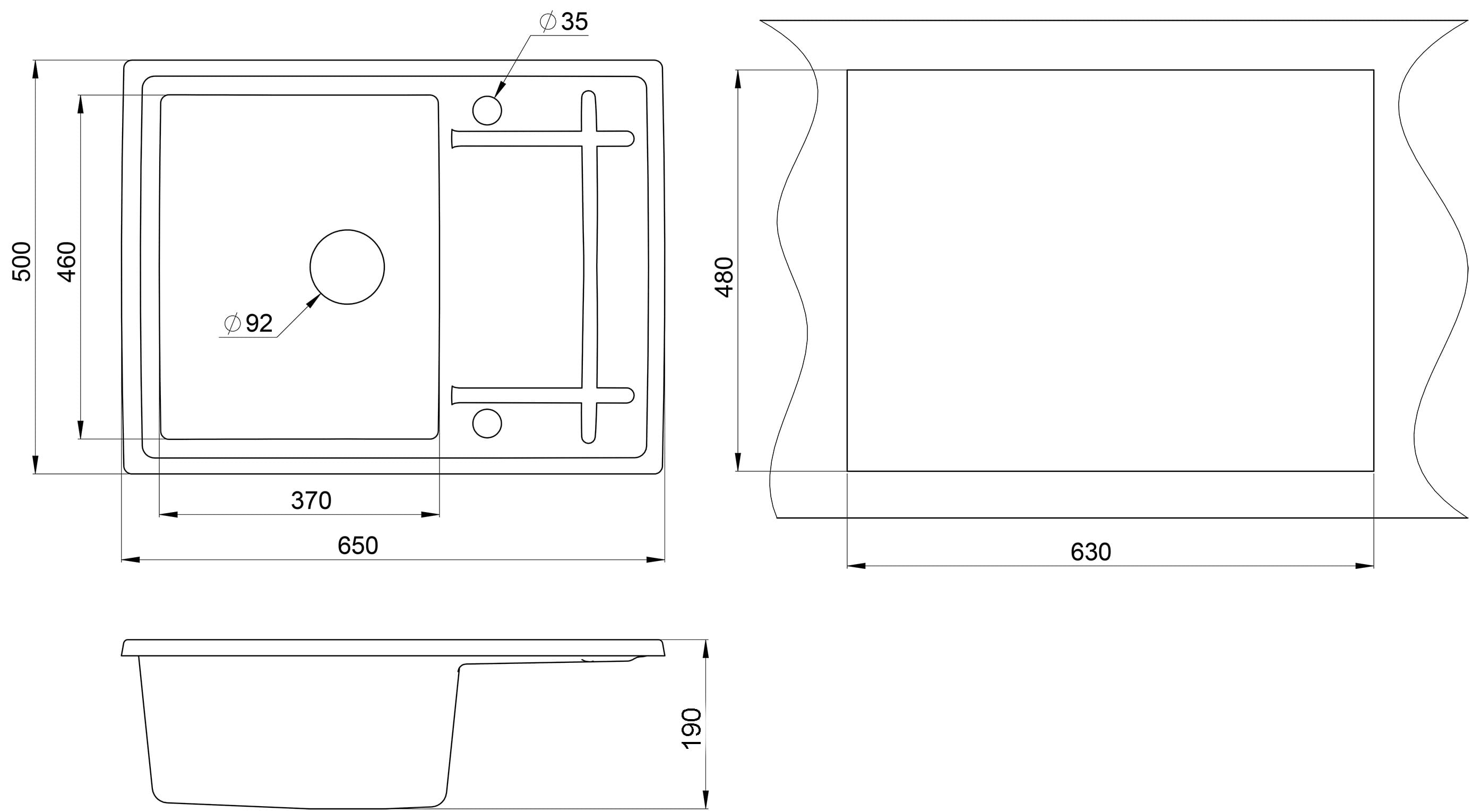 EMAR ГРАНИТ EMQ-1650.Q МОЙКА ВРЕЗНАЯ 650*500 (морион) - фото 2