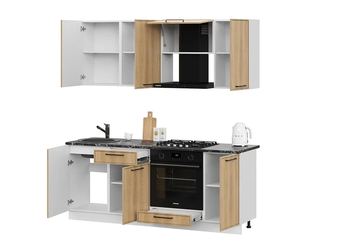 ЛИБЕРТИ (белый/орех светлый/столешница (1,0м, 1,0 м): мрамор марквина черный 26 мм) - фото 2