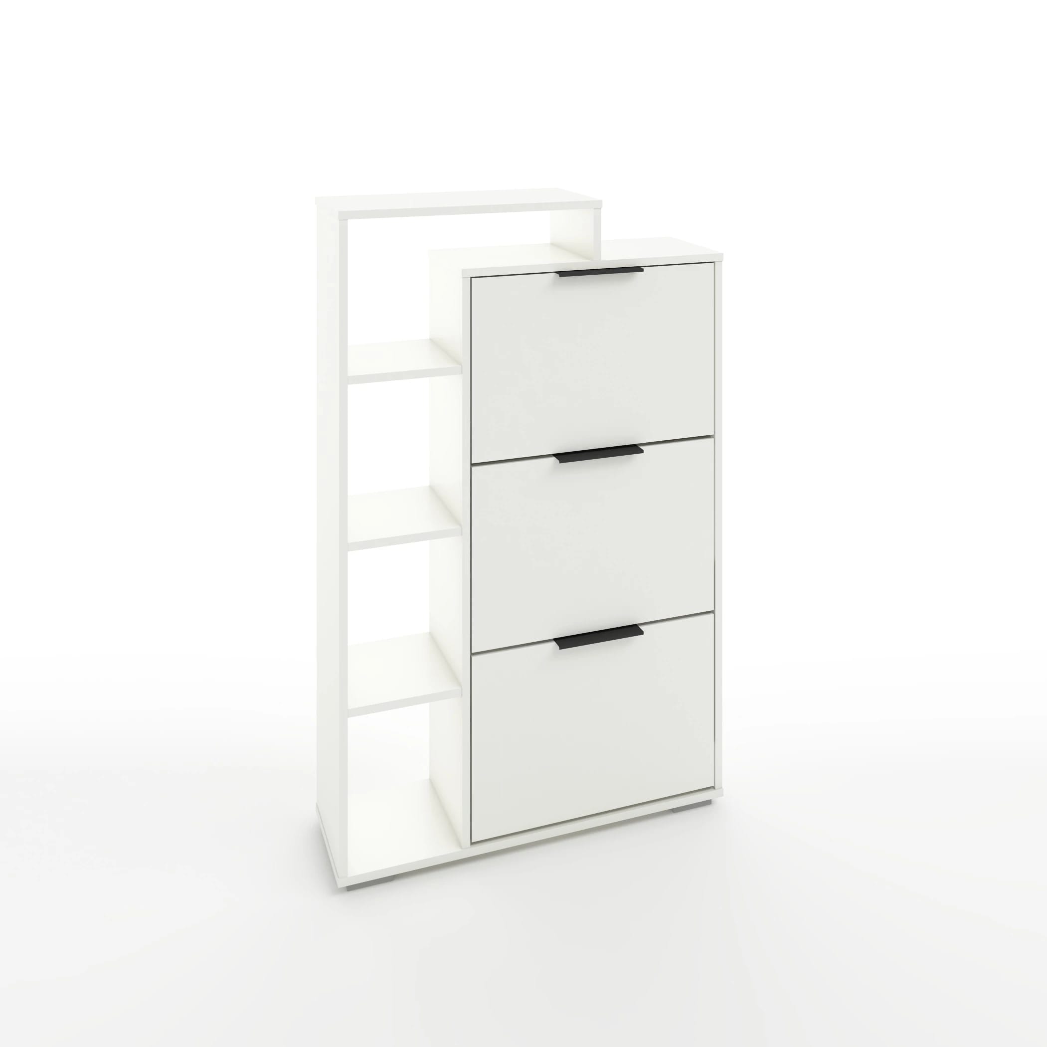 ТУМБА ПОД ОБУВЬ 3 ЯЩИКА (АРТ. ТО-6) (800*245*1264ММ) (белый шагрень, ручка СА-1, цвет - черный) - фото 1