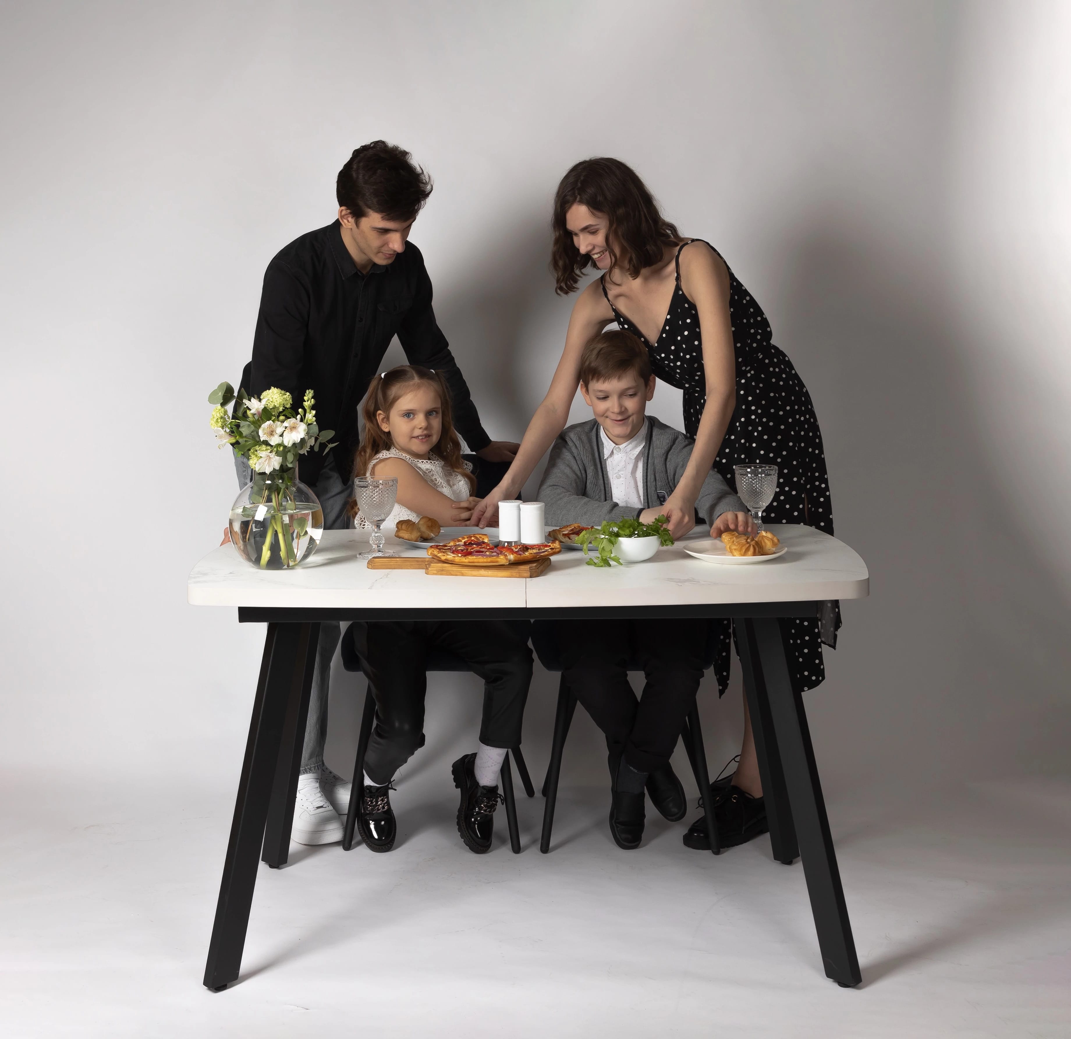 ПРОВАНС.1 (ПЛАСТИК мрамор белый/ подстолье №1 черный муар матовый/ноги 12.1 черный муар) - фото 3