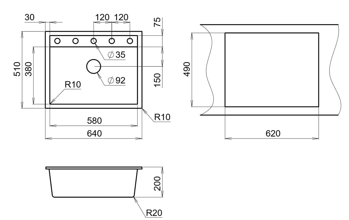 EMAR ГРАНИТ EMQ-1640.Q МОЙКА ВРЕЗНАЯ 640*510 (антрацит) - фото 2