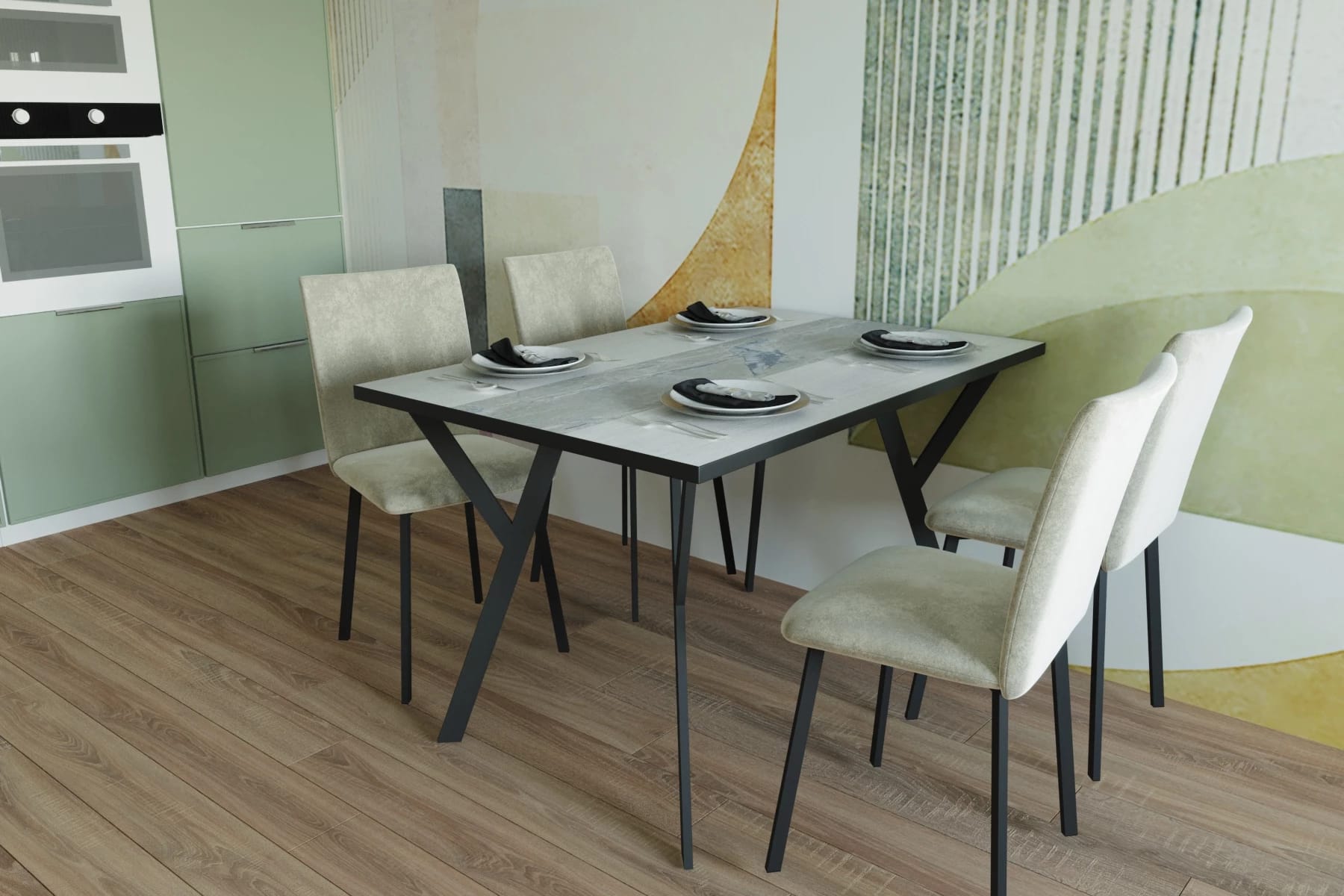 МИЛАН (Металл Графитовый Муар/ЛДСП Ясень Анкор светлый/ПЛАСТИК Мрамор Марквина синий (0189/0048/3034))) - фото 2