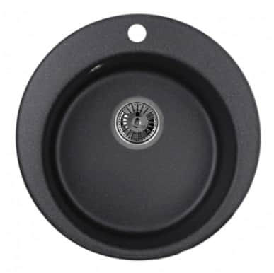 EMAR ГРАНИТ EM-4801 МОЙКА ВРЕЗНАЯ КРУГЛАЯ D480, С ВЫРЕЗОМ ПОД СМЕСИТЕЛЬ, черный/морион, норма