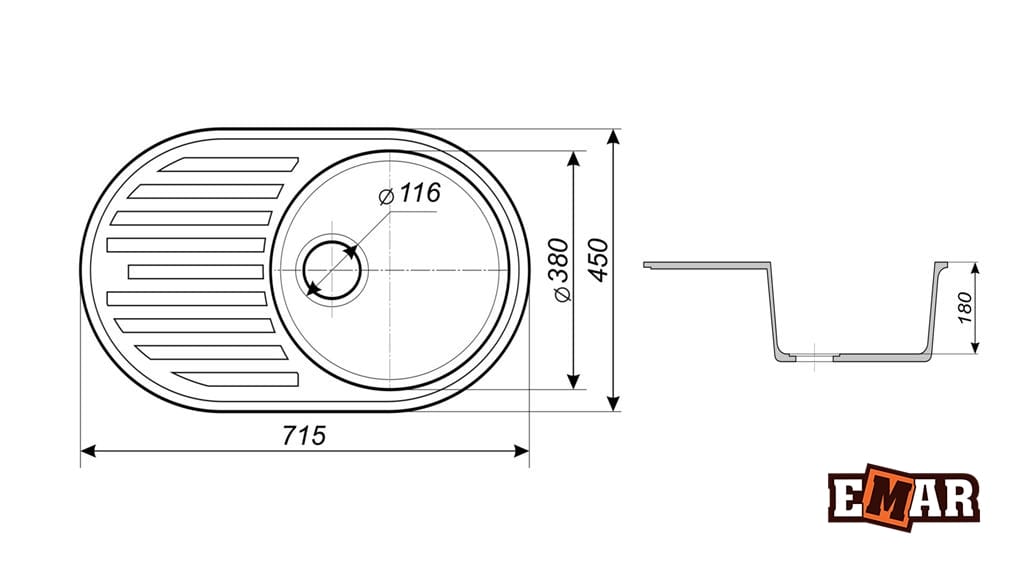 EMAR МРАМОР EMМ-171 МОЙКА ВРЕЗНАЯ 715*450 ММ (кения) - фото 2