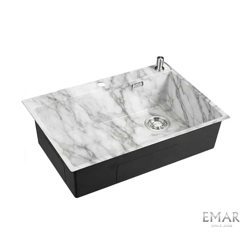 EMAR EMB-660 МОЙКА PVD ВРЕЗНАЯ 660*500*200ММ ДОЗАТОР В КОМПЛЕКТЕ (White Elegant) - фото 1