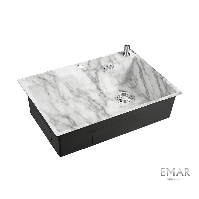 EMAR EMB-660 МОЙКА PVD ВРЕЗНАЯ 660*500*200ММ ДОЗАТОР В КОМПЛЕКТЕ (White Elegant) - фото 1