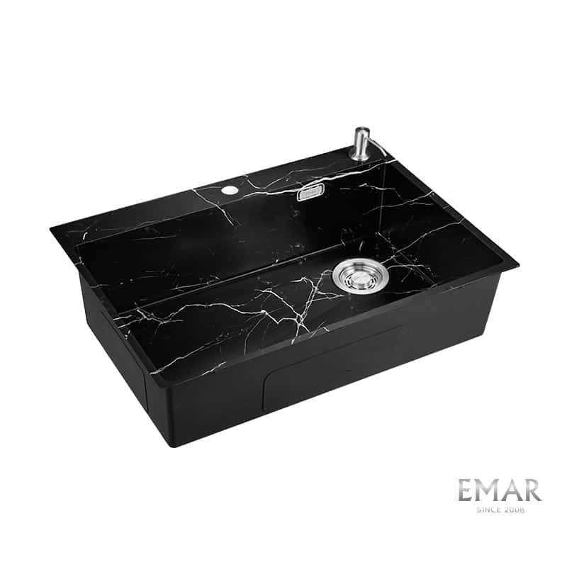 EMAR EMB-660 МОЙКА PVD ВРЕЗНАЯ 660*500*200ММ ДОЗАТОР В КОМПЛЕКТЕ (Black Elegant) - фото 1
