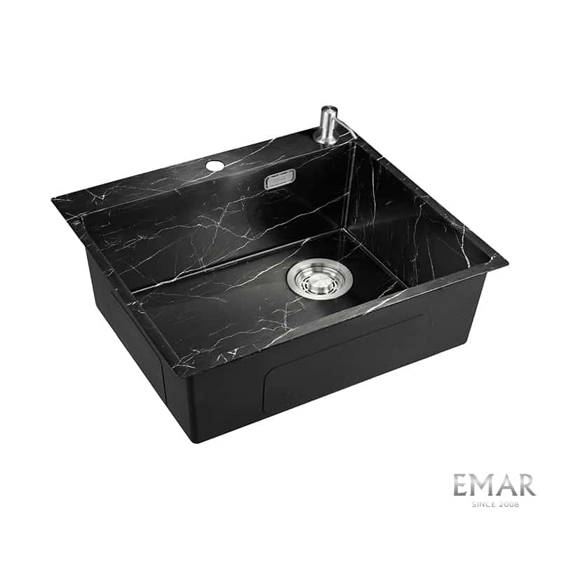 EMAR EMB-560 МОЙКА PVD ВРЕЗНАЯ 560*500*200ММ ДОЗАТОР В КОМПЛЕКТЕ (Black Elegant) - фото 1