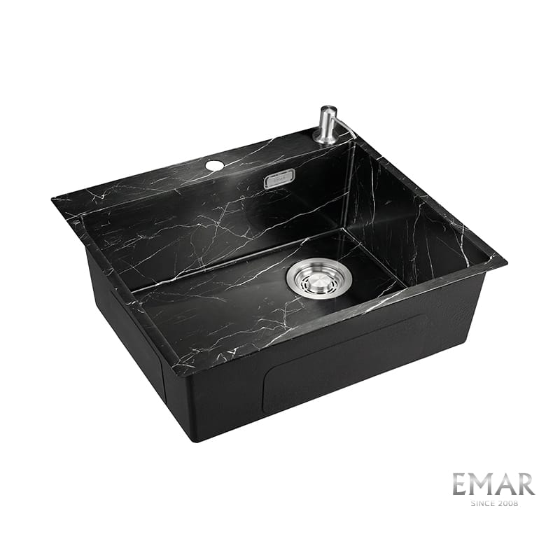 EMAR EMB-560 МОЙКА PVD ВРЕЗНАЯ 560*500*200ММ ДОЗАТОР В КОМПЛЕКТЕ (Black Elegant) - фото 1