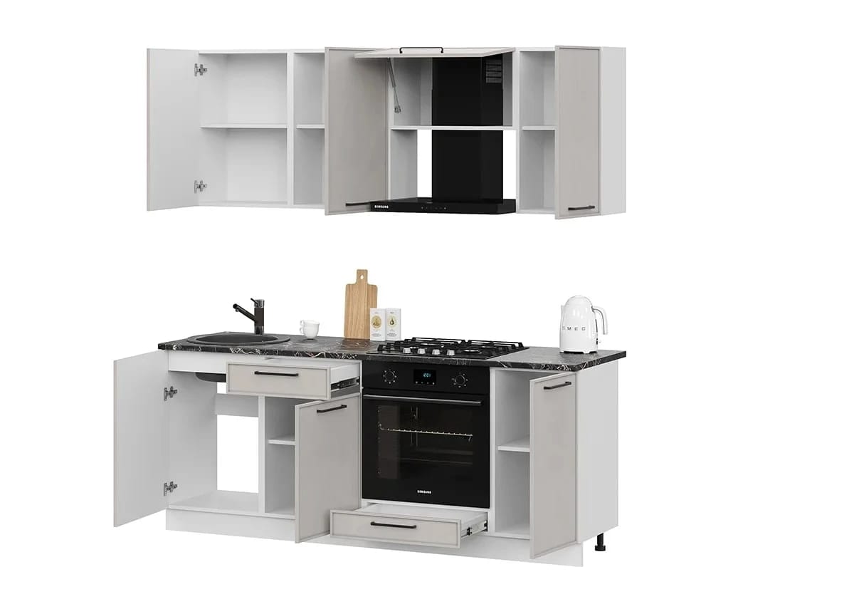 ЛИБЕРТИ (белый/шампань/столешница (1,0м, 1,0 м): мрамор марквина черный 26 мм) - фото 2