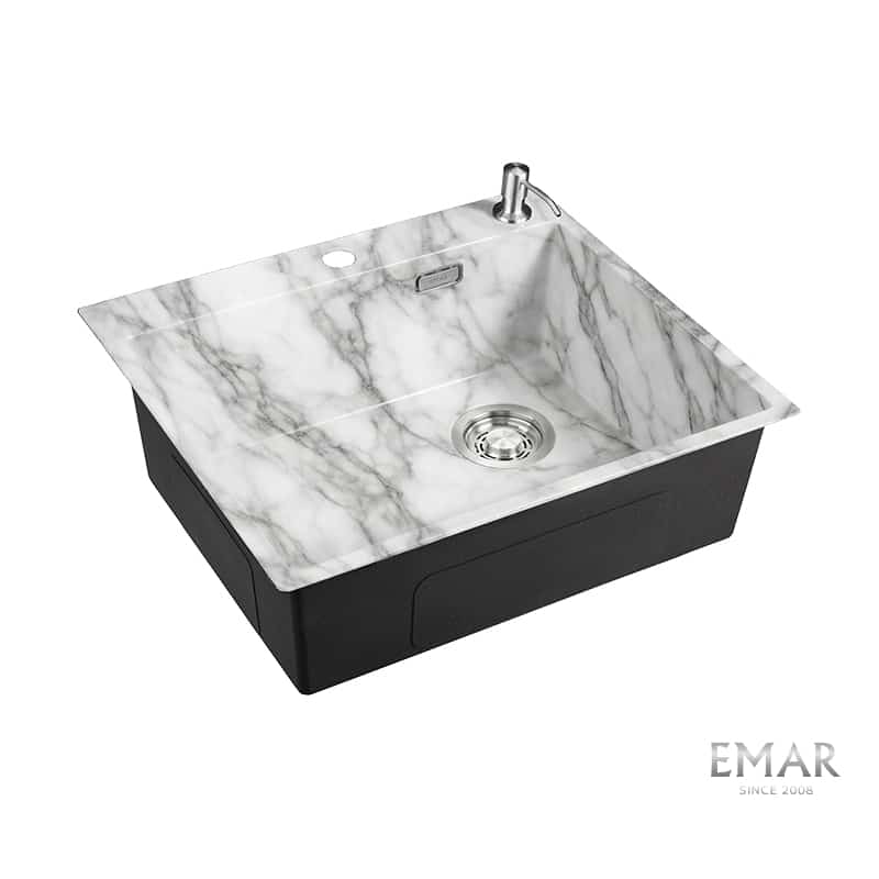 EMAR EMB-560 МОЙКА PVD ВРЕЗНАЯ 560*500*200ММ ДОЗАТОР В КОМПЛЕКТЕ (White Elegant) - фото 1